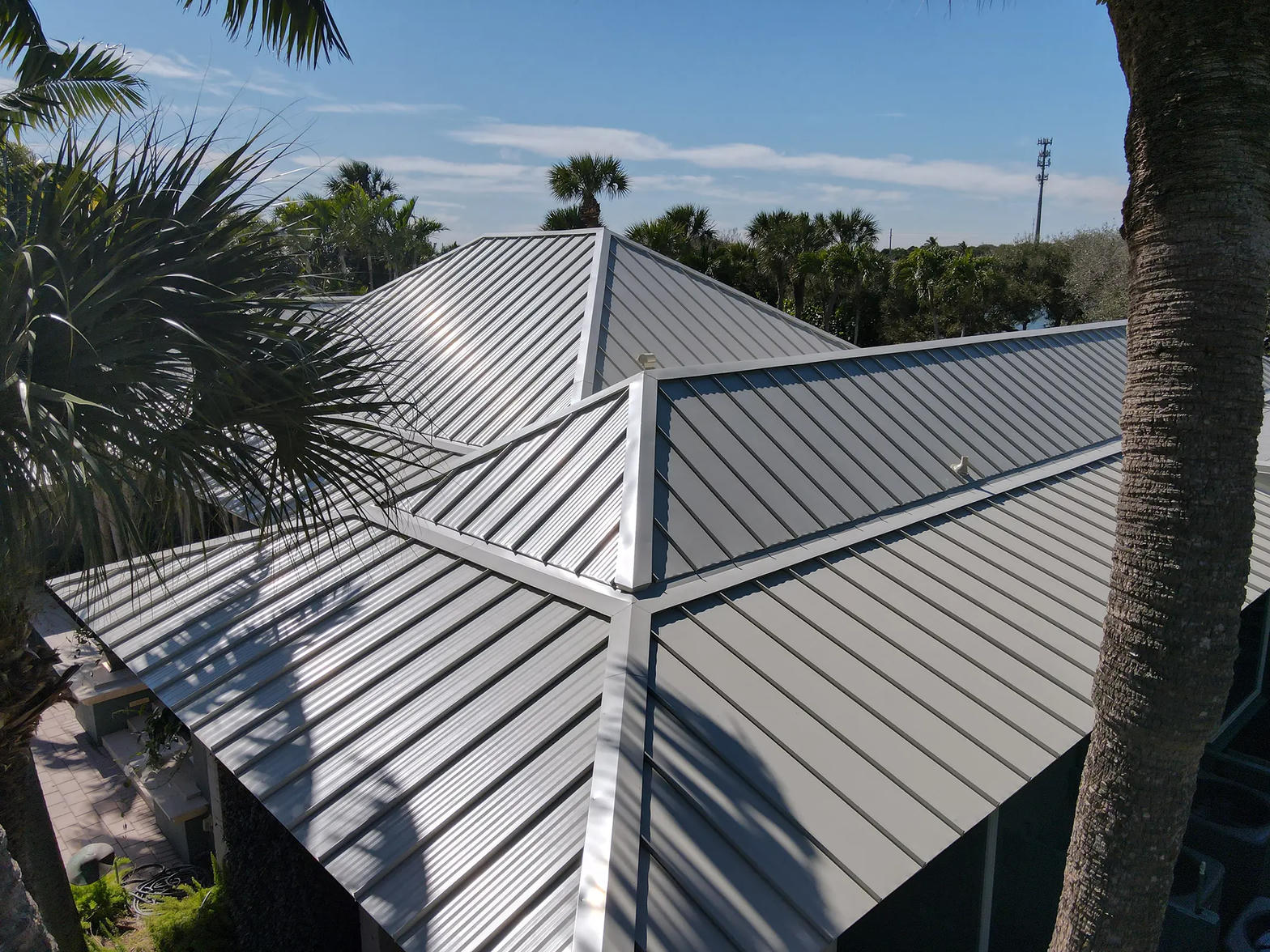 Standing-seam metal roof from above