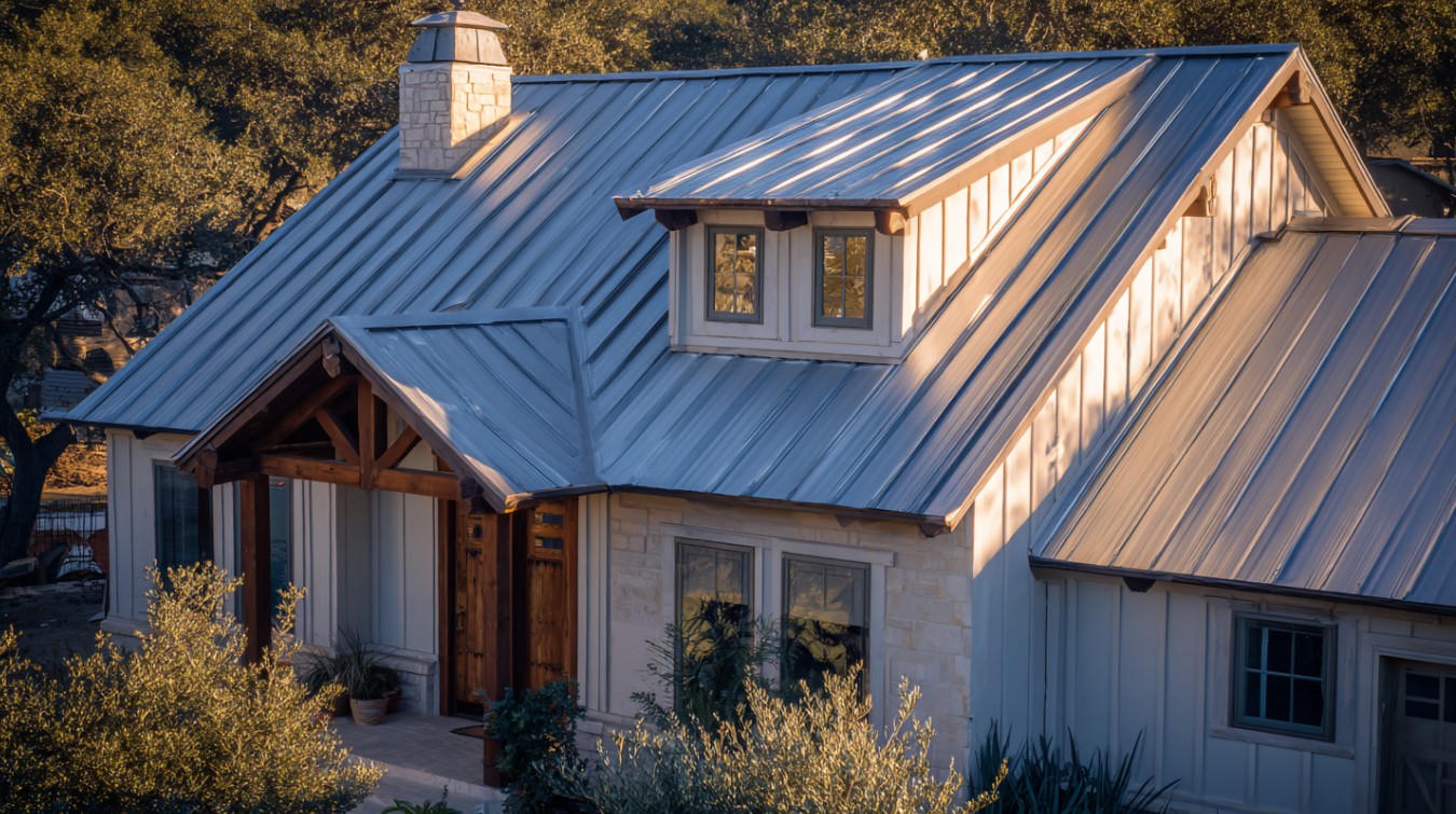 Home with a standing-seam metal roof